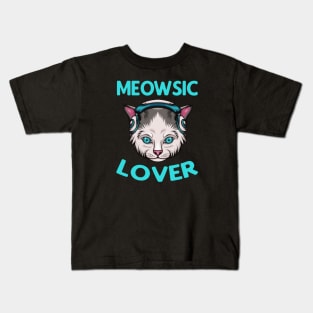 Meowsic Lover Music Cat with Headphones Kids T-Shirt